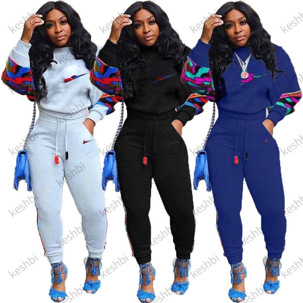 

Fashion 2 Piece Set Women´s Tracksuit Luxury designer high quality Round Neck Sweatshirt Pants Sport Wear Casual Suits, Gray