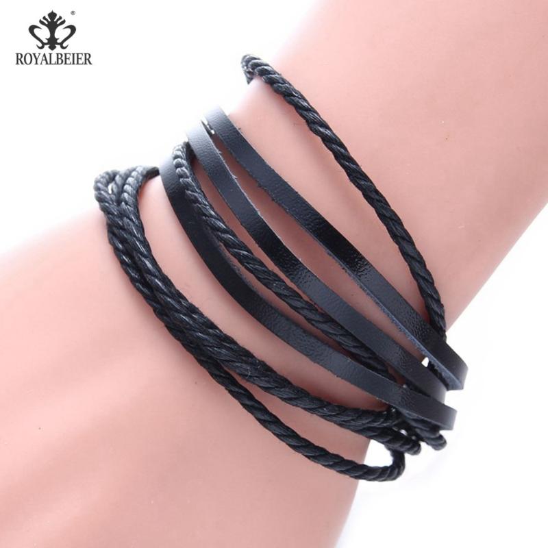 

Charm Bracelets Black&Brown Genuine Leather Bracelet Alloy Pulseira Masculina Braided Rope Fashion Man Jewelry Adjustable Women&Men, Golden;silver