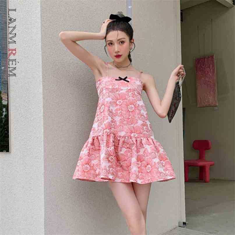 

Women Printed Flower Sling Dress Bow Sleeveless Dresses Slim Short Length Fashion Summer Arrivals 2H126 210526, Red