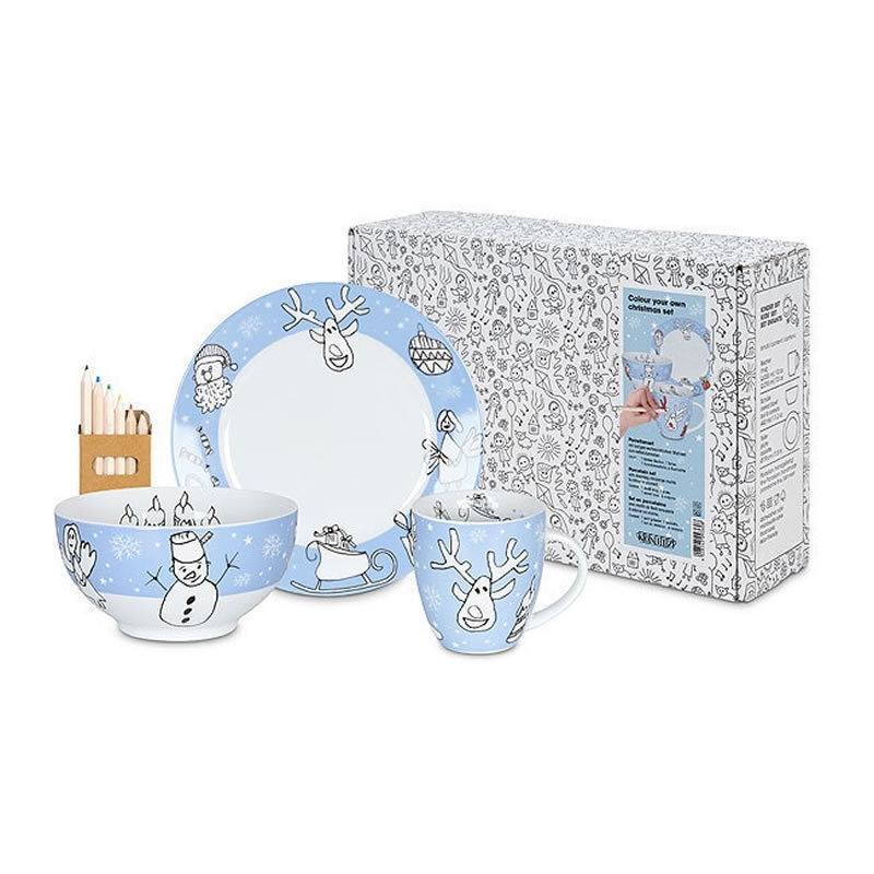 

Koenitz ceramic cup dish bowl tableware depicting Christmas three piece set originally from Germany