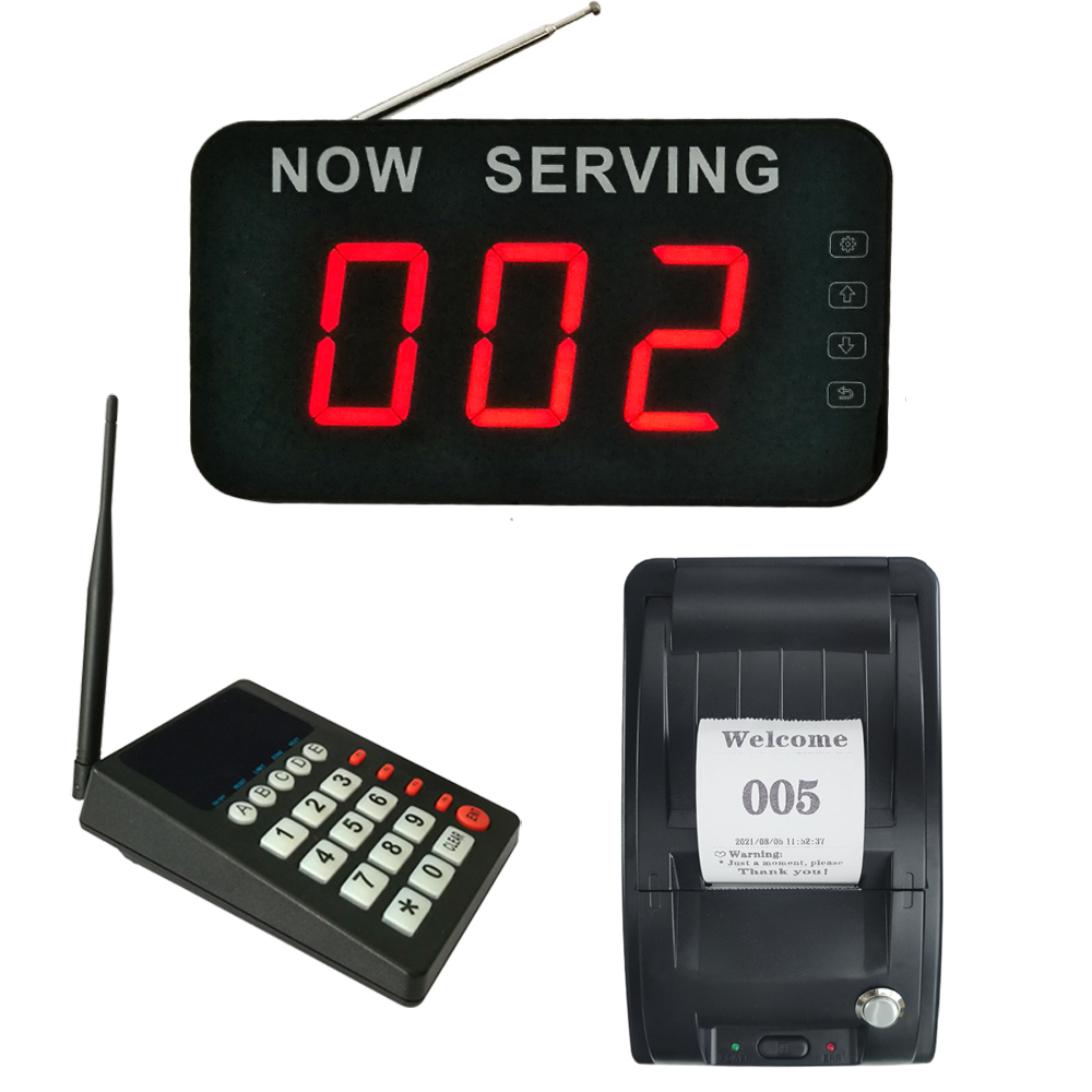 Koqi Wireless Calling Restaurant Pager Ta ett nummer Display Receiver System Queue Management med termisk skrivare för att göra biljetterna till kunden
