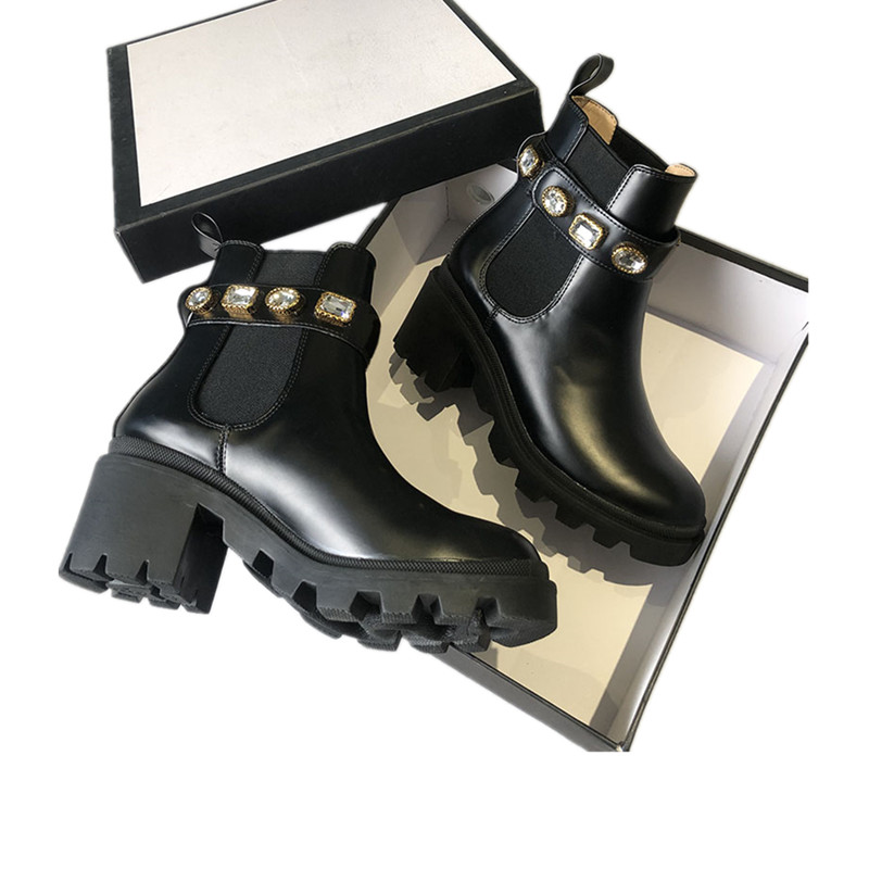 Women Designer Ankle boots chunky heel desert boot flamingos 100% Real Leather lady winter fashion luxury classic bee womens work tooling non-slip s