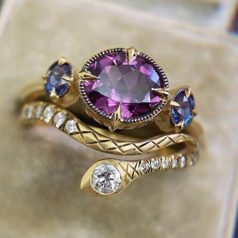 Wedding Rings Retro Gold Color Inlaid Purple Crystal Zircon Couple For Women Exquisite Party Wild Engagement Jewelry Gifts-image-711431036