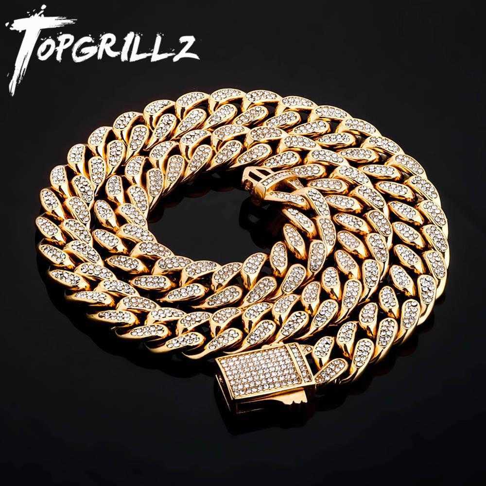 

TOPGRILLZ 12mm Stainless Steel Cuban Necklace With Spring clasp Iced Out Cubic Zirconia Hip Hop Heavy Jewelry Gift Men