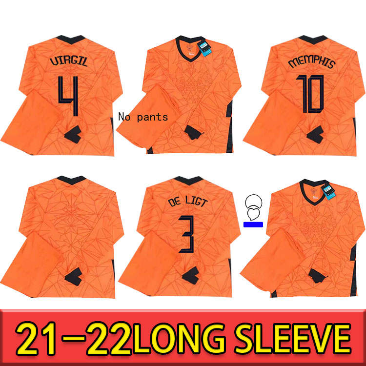 

MEMPHIS 2021 Netherlands Long sleeve Soccer Jerseys JONG Holland DE LIGT STROOTMAN VAN DIJK VIRGIL 2022 football jersey Adult men kit, Black;yellow