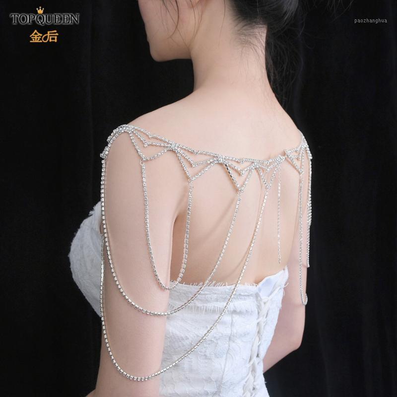 

Chains TOPQUEEN G15 Sexy Elegant Necklace Plus Size Shoulder Ornament Rhinestones With Extension Chain Accessories For Bride, Silver