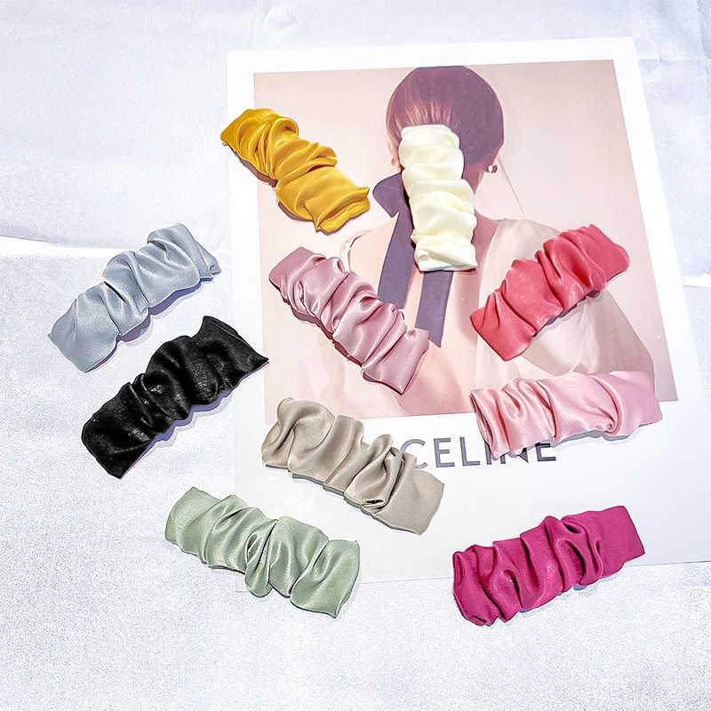 

Chic Satin pleated hairpin versatile BB clip banger Japanese and Korean girl spring new hair accessories, Milk white