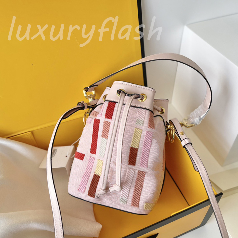 

Designer Summer Bucket Bag Women Drawstring Handbags 2022 Fashion Luxurys Purses Multicolor High Quality Embroidery Small Shoulder Purse Mini Handbag, Box(not sale separately)