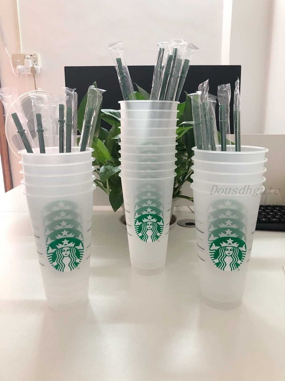

Starbucks 24OZ/710ml Plastic Tumbler Reusable Clear Drinking Flat Bottom Cup Pillar Shape Lid Straw Mug Bardian 500pcs DHL, As picture