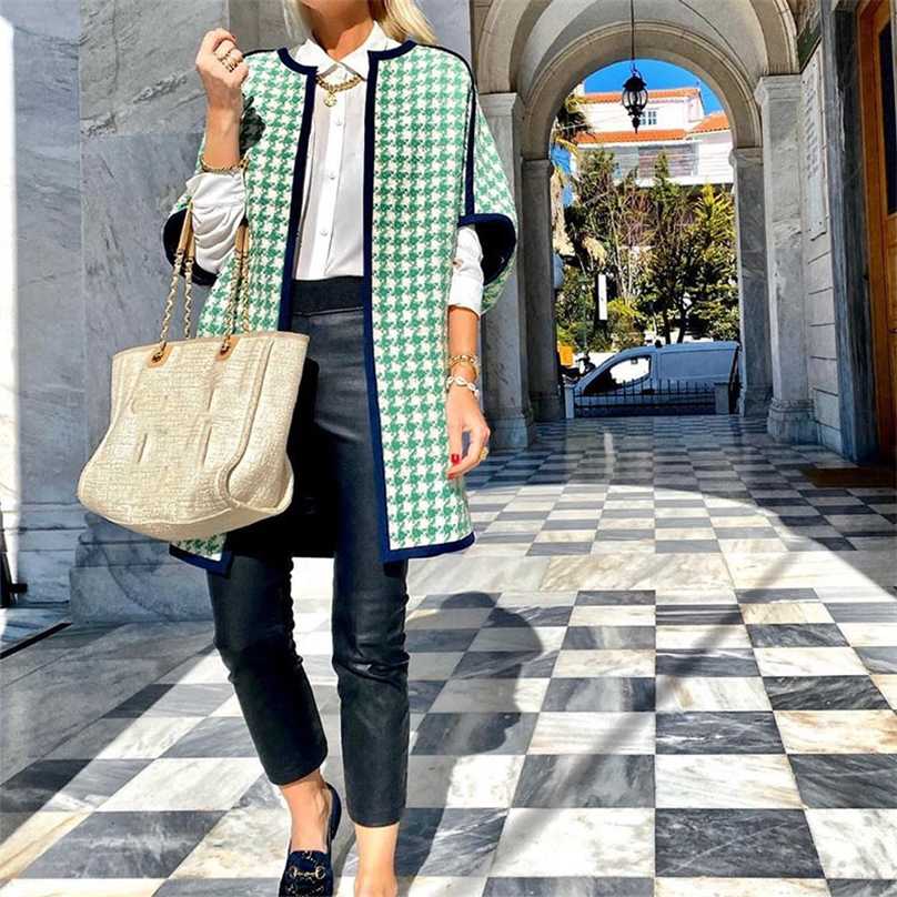 

Women' Houndstooth Straight Loose Coat O-Neck Patchwork Half Sleeve Casual Female Coats Autumn Ladies Elegant Clothes 211019, Black