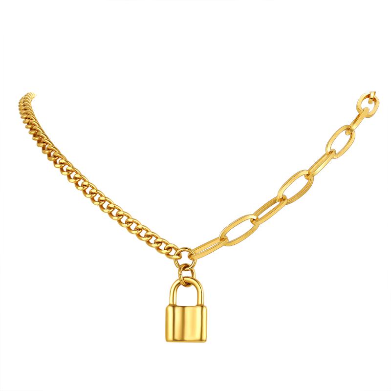 

Chains ChainsPro Padlock Pendant Customized Handcuffs Bracelet Stainless Steel Curb Chain Interlocking Friendship Necklace For Women, Silver
