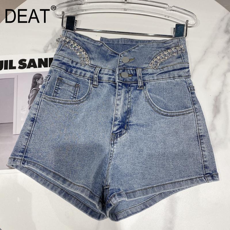 

Spring Arrivals High Waist Chain Blue Denim Shorts Women Streetwear ML518 210525
