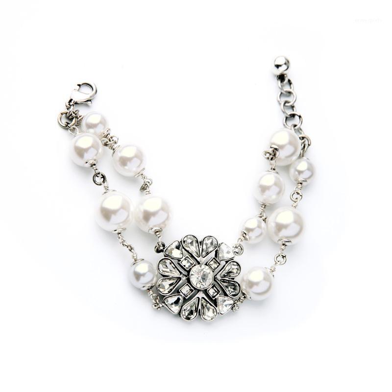 

Charm Bracelets Rhinestone Prue Heart Bracelet Simulated Pearl Beads Chain Fashion Bridal ColorBracelets For Women Temperament Jewelry1