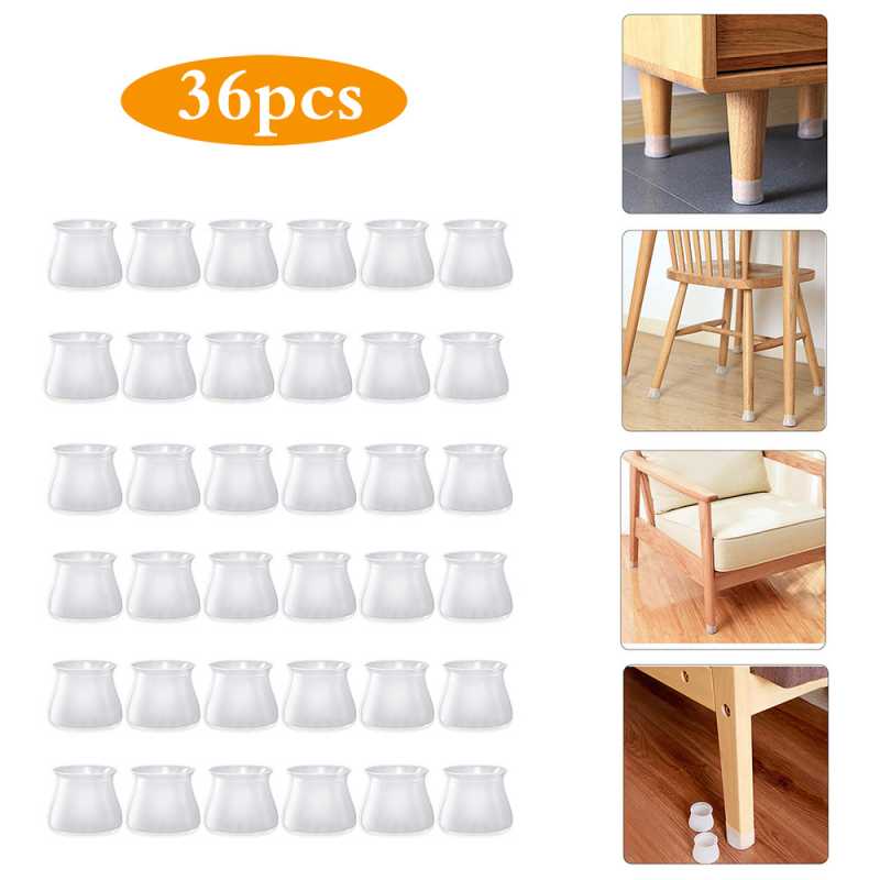 

36pcs Round Silicone Table Chair Feet Cover Floor Protector Furniture Anti-Scratch Protective Pad Anti-Slip Leg Caps Covers