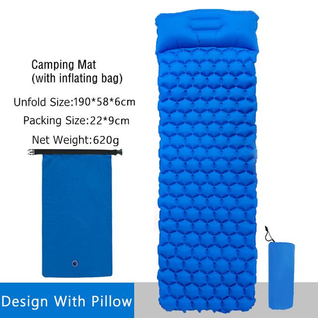 

Zomake 190*56cm Fast Filling Air Bag Camping Sleeping Pad With Pillow Inflating Camping mattress Single Person Mattres Bed Outdoor Pads