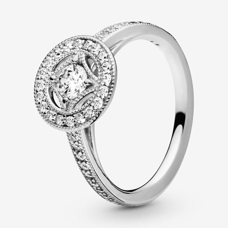 

Cluster Rings 925 Sterling Silver Pan Ring Retro Round With Crystal Cz For Women Wedding Party Gift Fashion Jewelry, Golden;silver