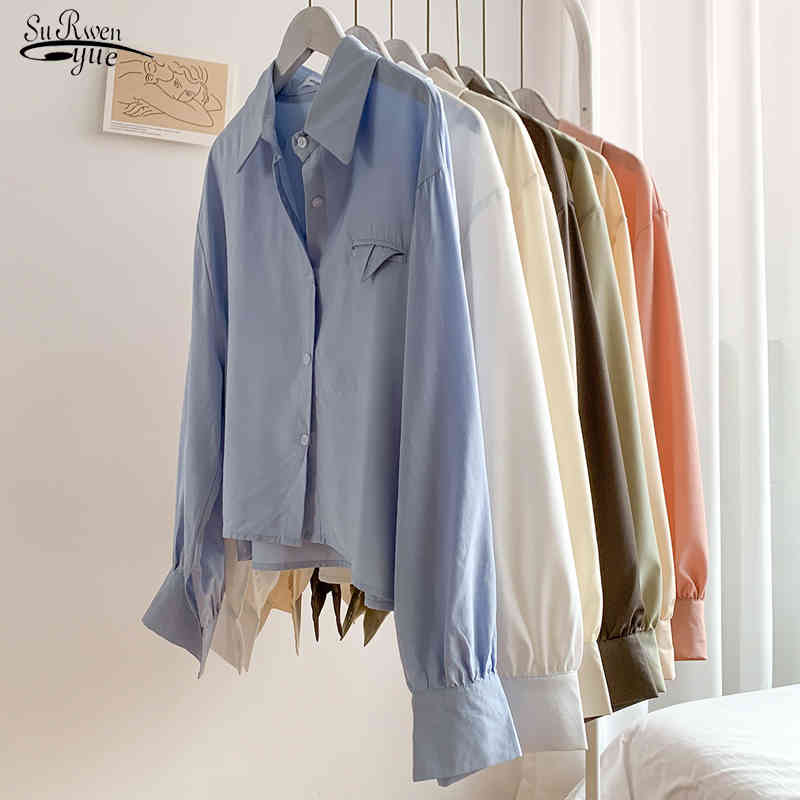 

Fashion Button Blouse Women Office Vintage Women Clothing Long Sleeve Solid Color Women Shirts Blusas Mujer 13360 210518, White