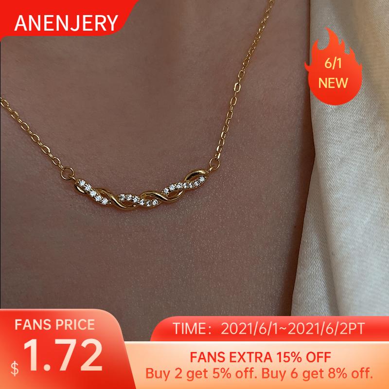 

Chains ANENJERY 925 Sterling Silver Twining Zircon Necklaces For Women Simple Light Luxury Clavicle Chain Accessories Wholesale