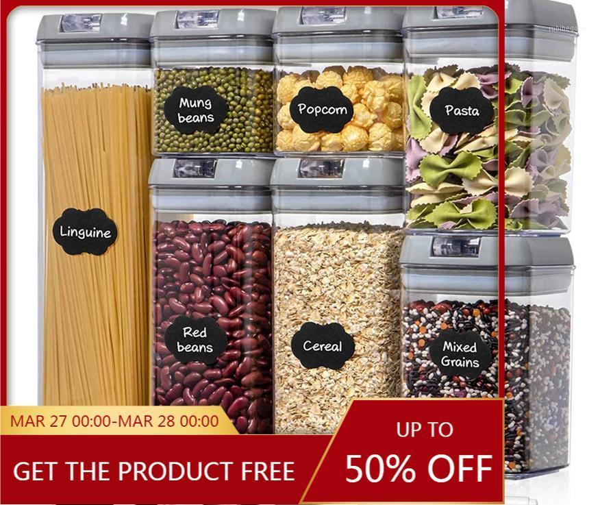 

Storage Bottles & Jars 7Pcs Plastic Food Container Jar Set With Lid Kitchen Bulk Sealed Refrigerator Multigrain Tank For Cereal