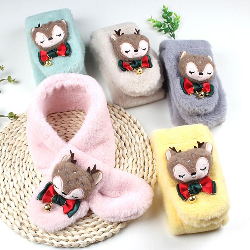 

Scarves Winter Children's Christmas Scarf Kindergarten Students Cartoon Deer Warm With Two Plush Balls Children Xmas Gifts, Blue;gray