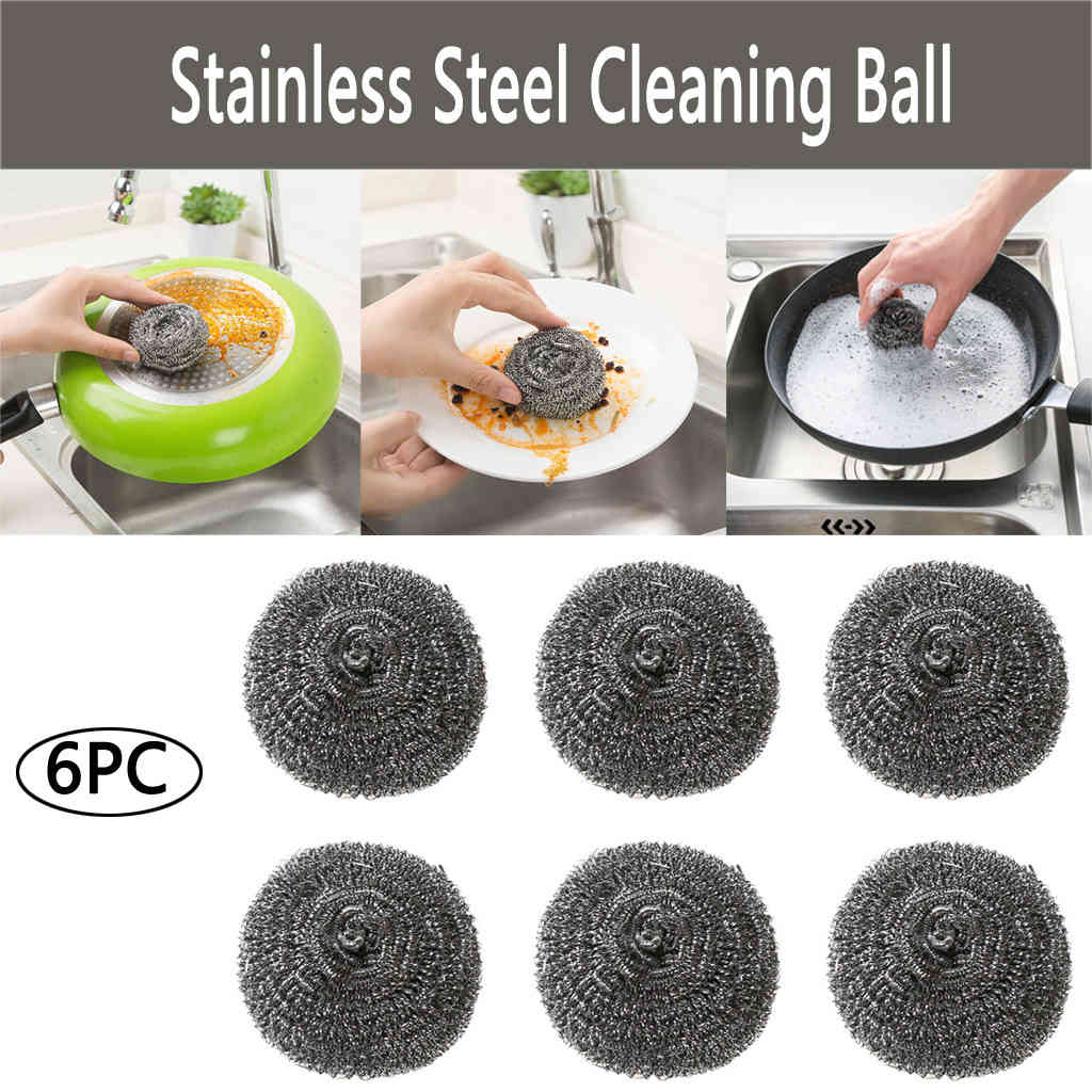 6 stainless steel sponge parts, steel wool purifier suitable for use in furnaces, grills, pans, not hurting hands-image-693529564