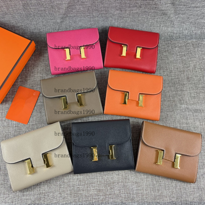 

Classic Designer Wallet espom Genuine Leather Short Wallets Women Card holders Purse Bags fashion Cowskin come with box, Orange with silver