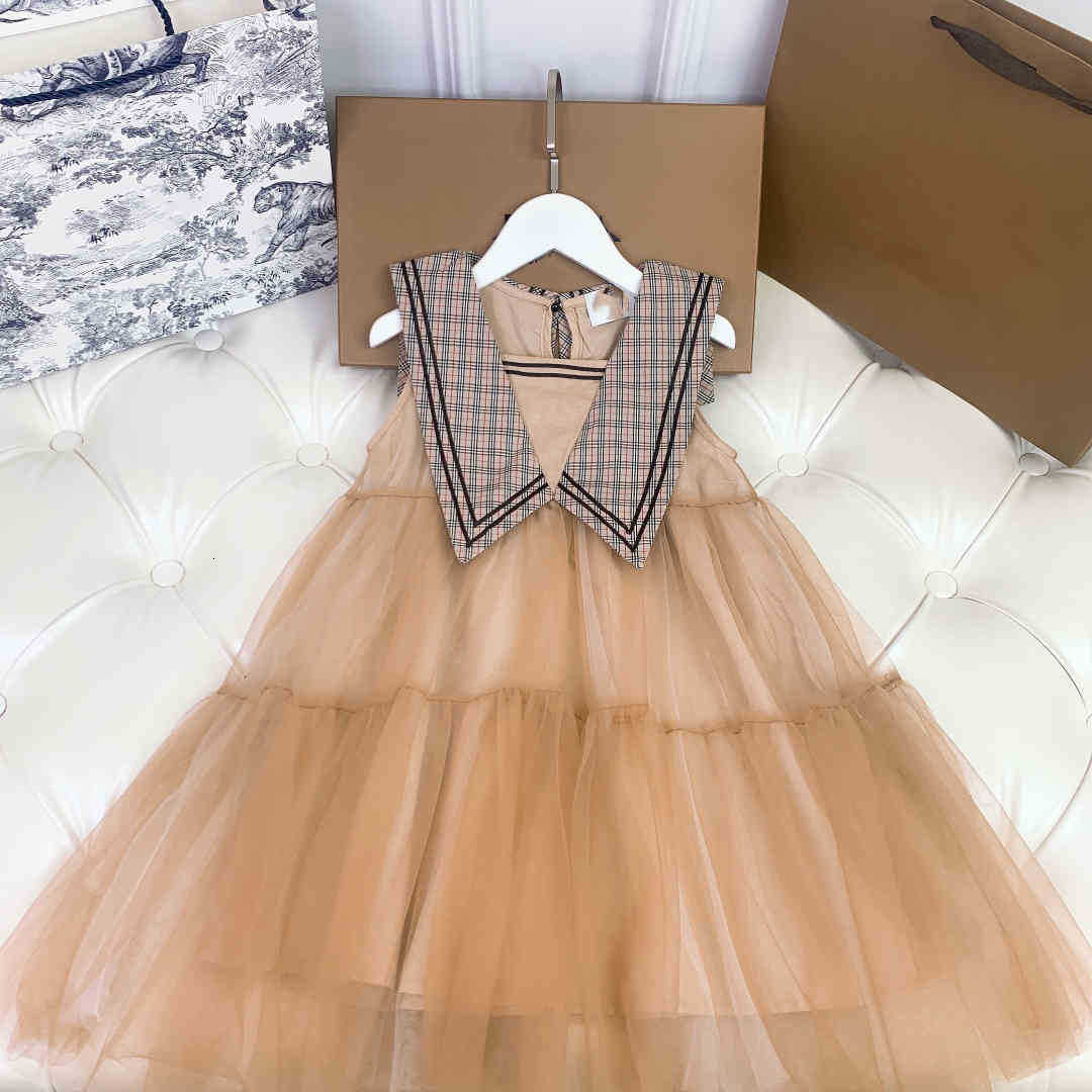 

summer designer girl skirt girl's cotton dress 2021 new DRESS Princess Large lapel vest sleeveless dress, Champagne