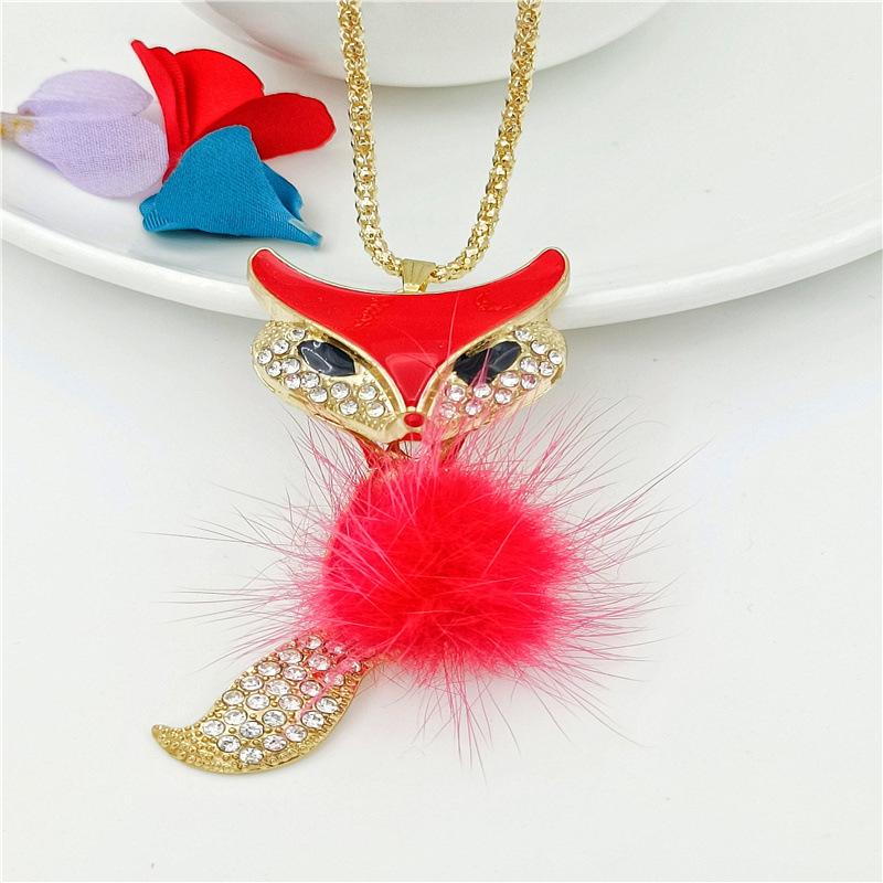 

Charms Pendant Necklace Red Fur Ball Golden Chain For Women Girls Jewelry Noir Accessories Gifts, Bronze;silver