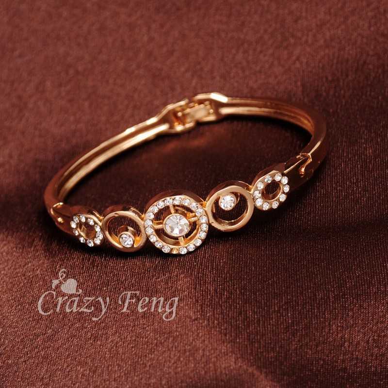 

Trendy Brand Gold Color Round Crystal Cross Charms Bracelets Bangles for Women Wedding Party Bridal Costume Jewelry Bijoux Gift Q0719