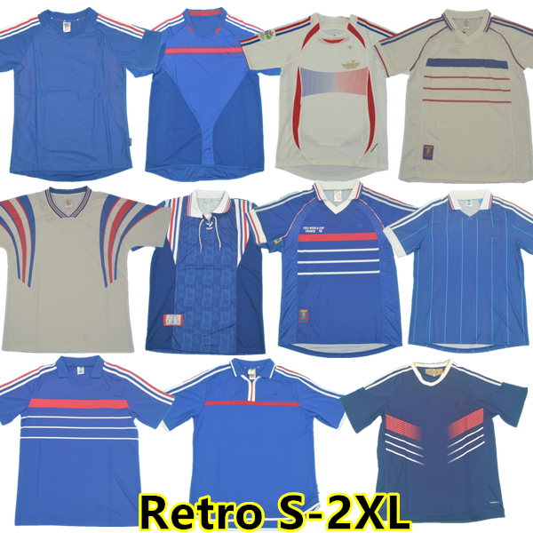 

1998 Retro version FRANCE ZIDANE soccer jersey 96 98 02 04 06 HENRY MAILLOT DE FOOT 1982 1984 shirt 2000 2010 Home Trezeguet football uniform, 1998 away