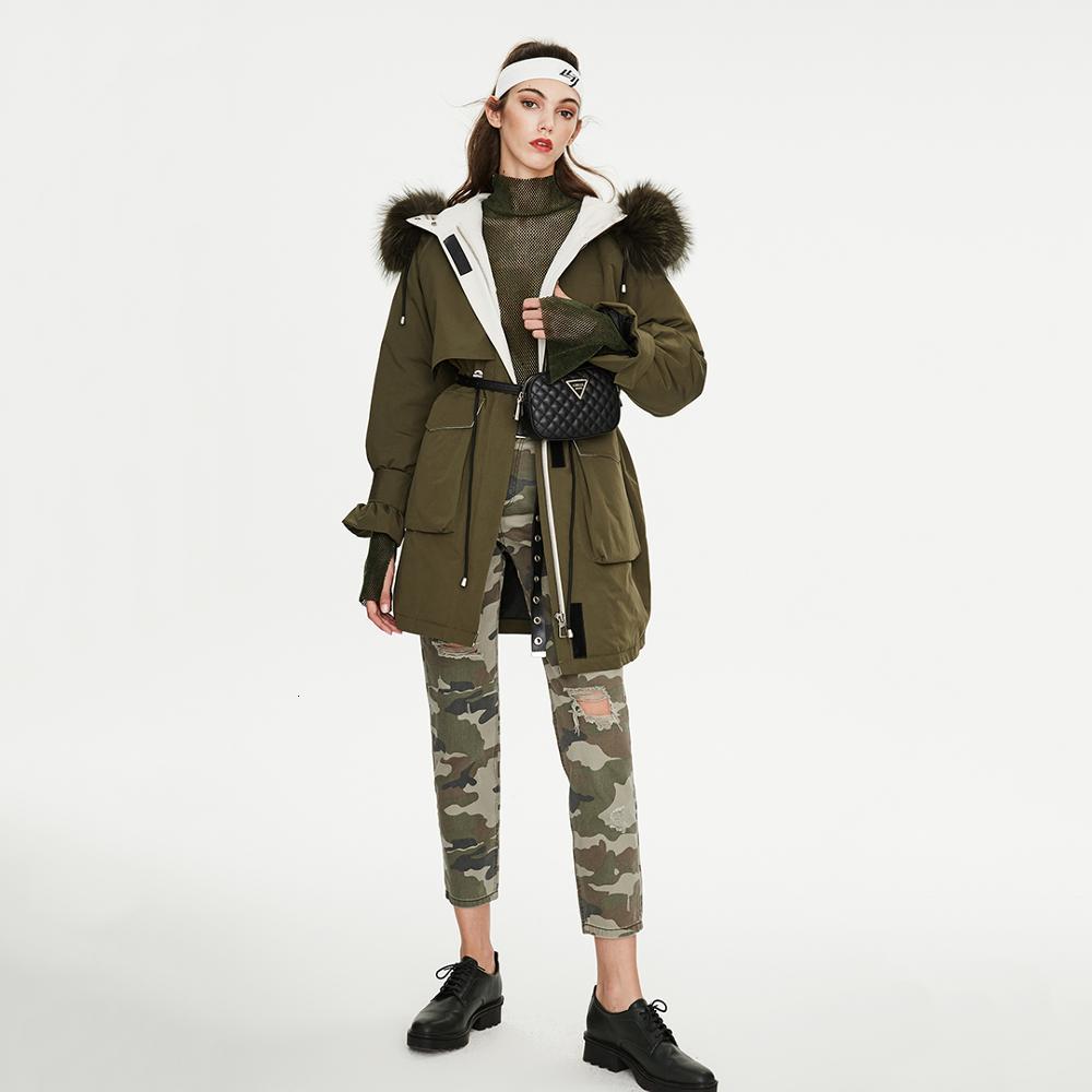 

Women's Down & Parkas women's fashion tooling Parker down jacket loose hooded big fur collar long coat ZEZM, Black