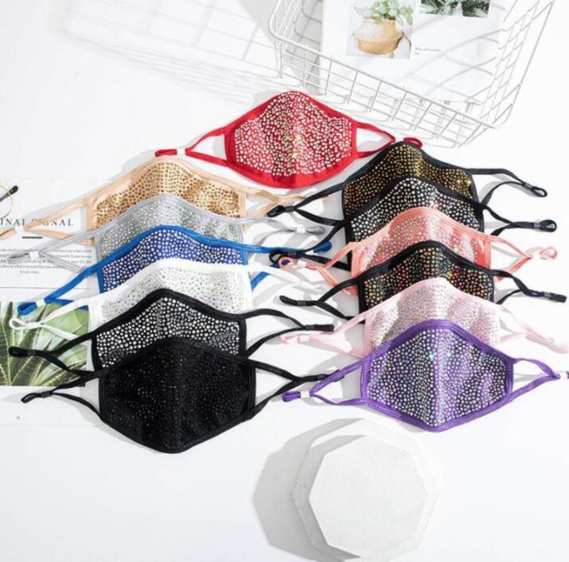 

Designer Party Masks Adjustable Ear Buckle Bright Shining Diamond Rhinestone Face Mask Breathable Dustproof Washable Mouth Cover