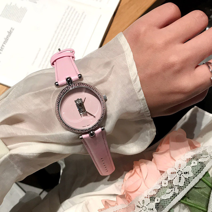 

Fashion Full Brand Wrist Watch Women Ladies Head Orologio Style Luxury Leather Strap Quartz Clock VE 26, Silver blue