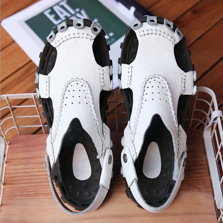 

Plus Size 38-44 Men Sandals Cow Leather Fashion Summer Shoes Slippers Breathable Men's Beach Causal Genuine, Black