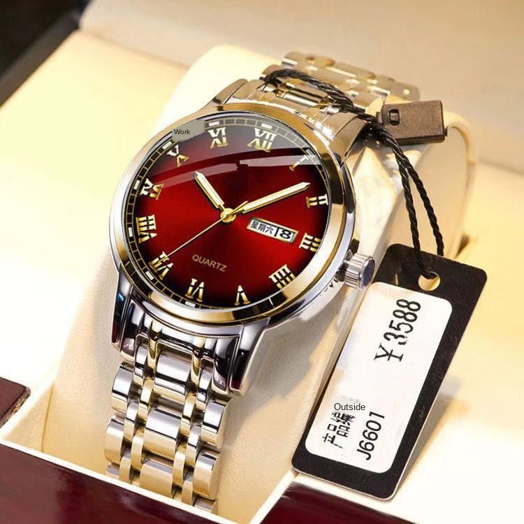 

Authentic Red Mens Wrist Watch er Fashion Full Stainless Steel Watches Business Man Waterproof Calendar Clock Hour A3487g