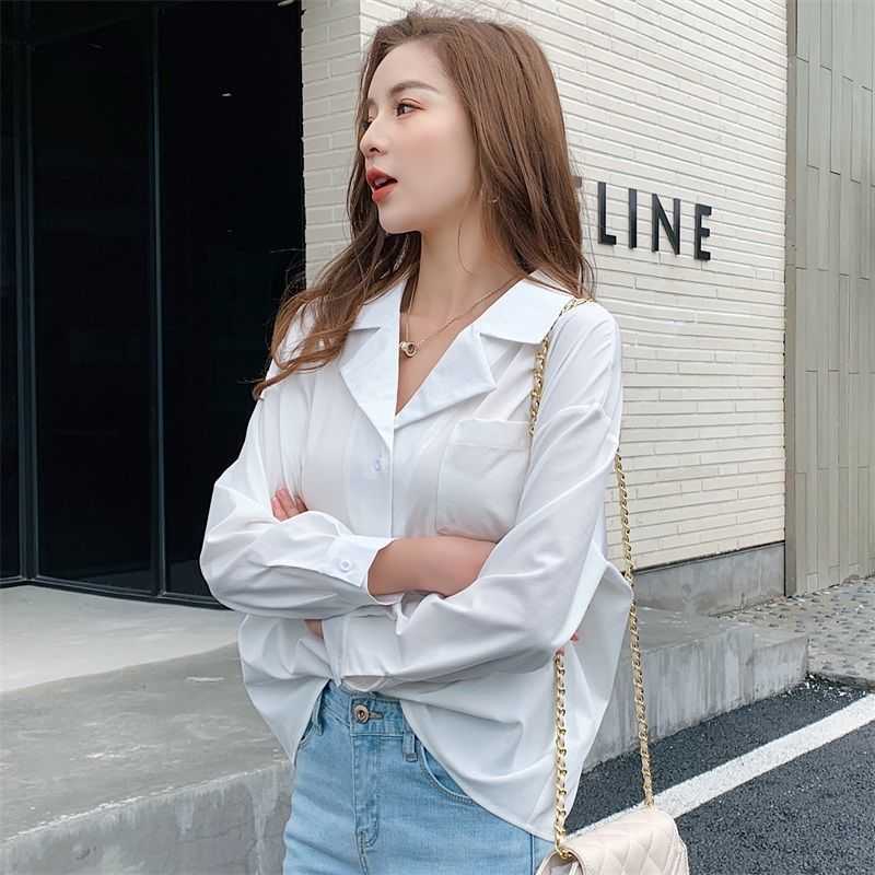 

Women Spring Summer Style Chiffon Blouses Shirts Lady Casual Long Sleeve V-neck Solid Loose Women's Tops DF3484 210609, Black