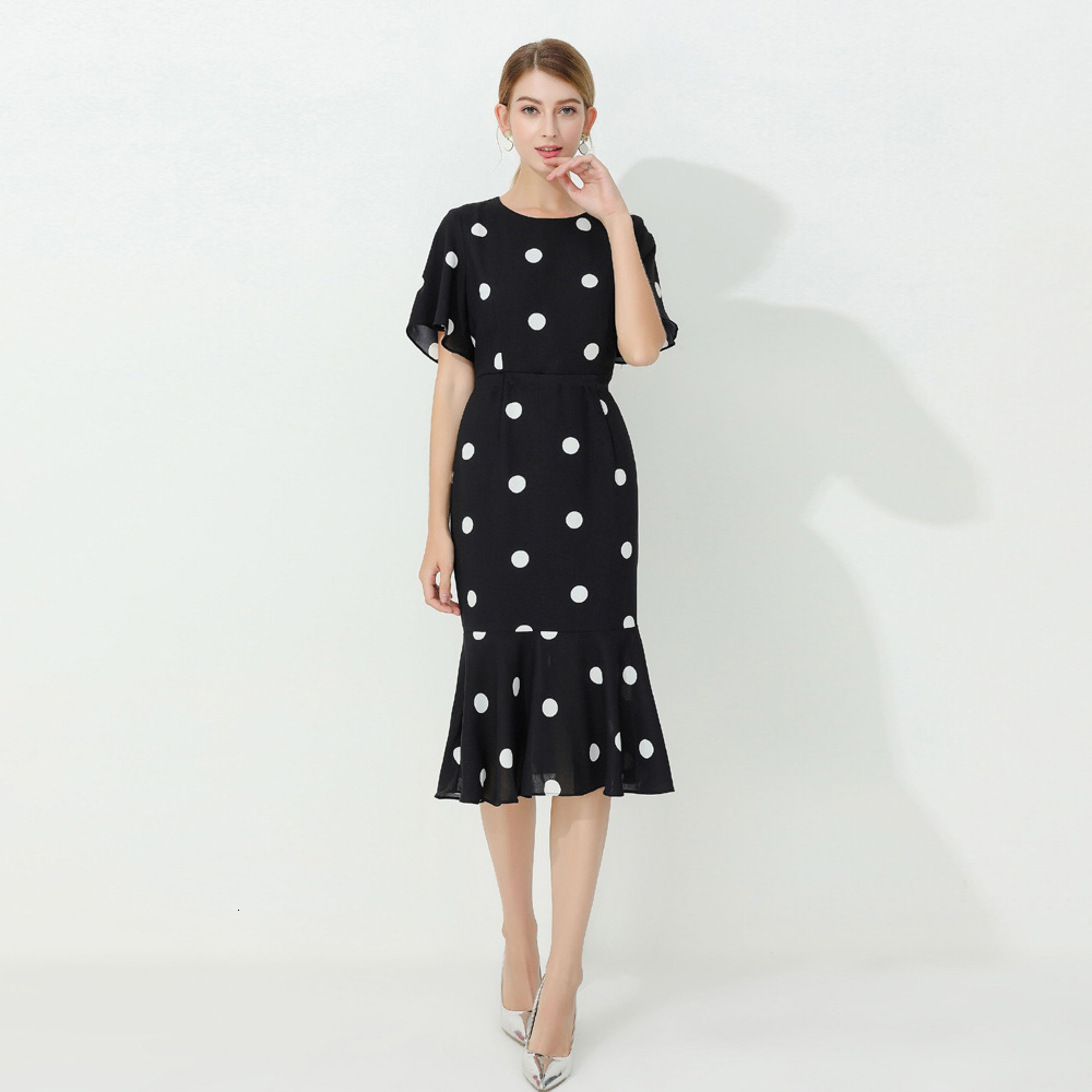

dress High Quality Celebrity Inspired Women Dresses Summer Polka Dot Print Flare Sleeve Midi Party Sexy Mermaid Dress Ladies 45QU, Blue