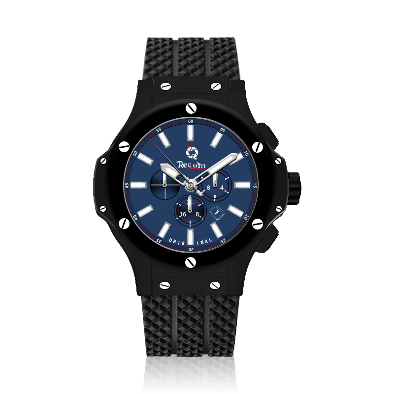

Men's Mechanical Automatic Watch REQUIN BIG Black Stainless Steel Case Six Hands Full Working Dial Calendar BANG Rubber Strap Classic Fusion Blue, Multi-color