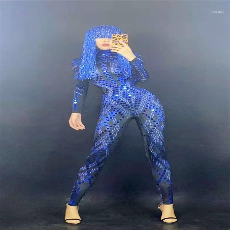 

Party Decoration H143 Jumpsuit Sequins Diamond Mirrors Long Sleeves Sexy Singer Pole Dancer Colorful Uniform Elastic Stretched Catwalk Tight