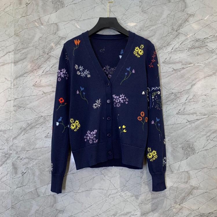 

Women' Knits & Tees 2021 Women Fashion V-neck Embroidered Flower Pattern Decoration Long-sleeved Cardigan Sweater 1015