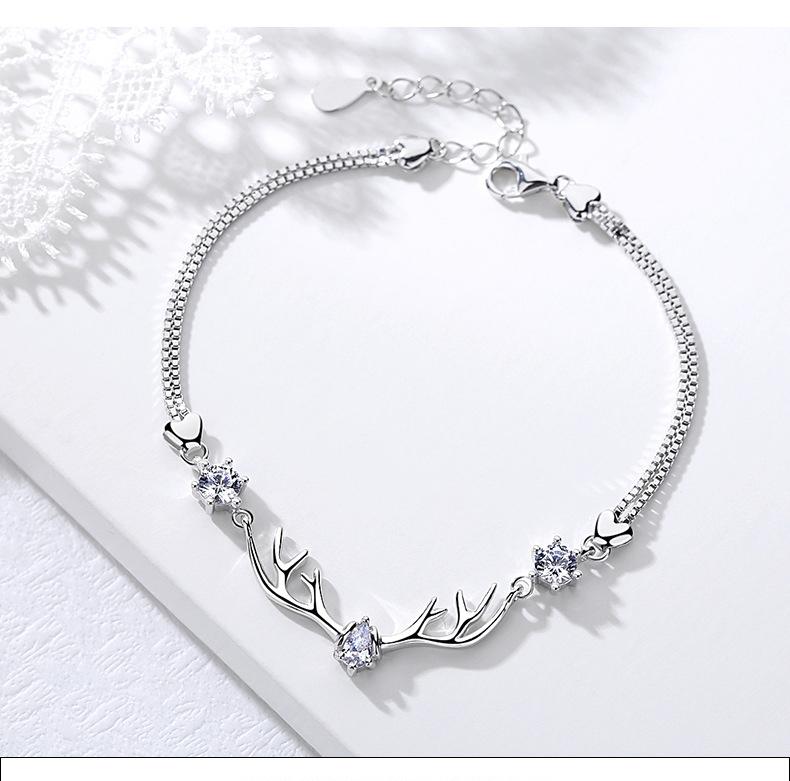 

Deer Has Your Silver Bracelet, Japanese And Korean Simple Little Antlers, Ladies Chain, Student Girlfriends, Couple Jewelry Link, Chain