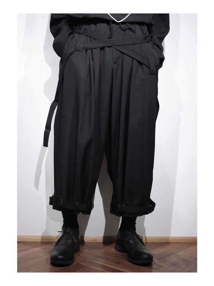 

Men' Pants Nine-point Trousers With Straps Adjustable Yamamoto Wind YOHJI Autumn And Winter Black Ribbon Feet