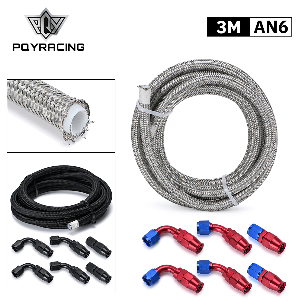

10FT 6AN PTFE E85 Stainless Steel Braided Fuel Hose Ethanol Compatible With 0 45 90 Degree AN6 Reusable Swivel Hose End Fittings PQOFK02