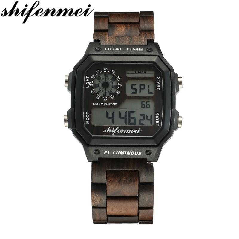 

Shifenmei Wooden LED Digital Watch For Men Luxury Waterproof Military Sports Watches Man Wood Wristwatch Male Relogio Masculino Wristwatches, S5552-1