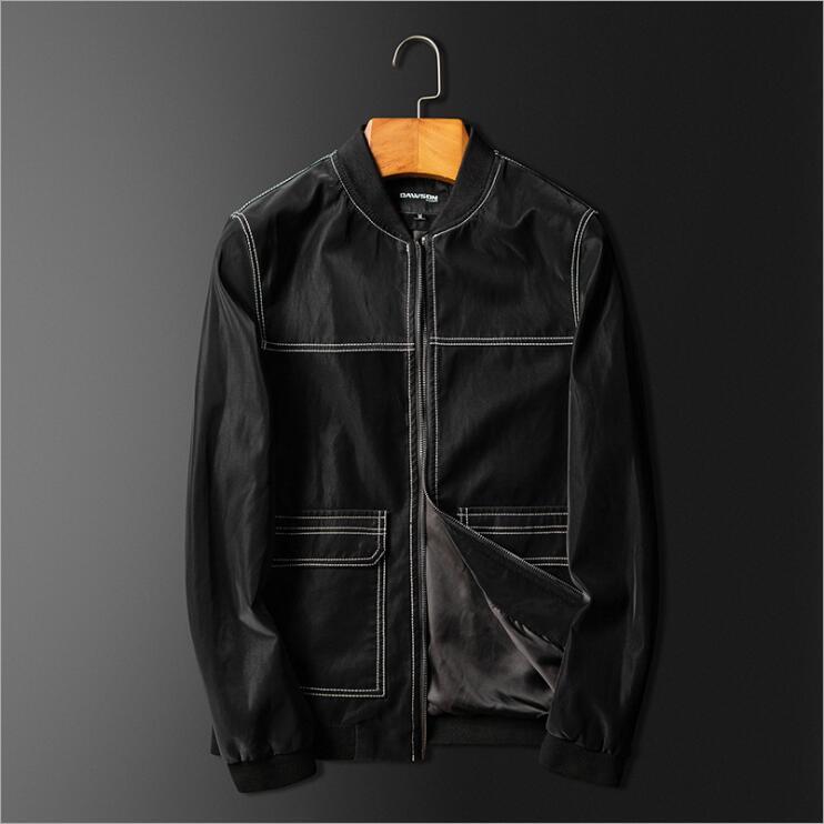 

Men's Fur & Faux Autumn Winter Men Personality Baseball Collar Stand Leather Jacket Korean Trendy PU Casual All-match Jackets, Black