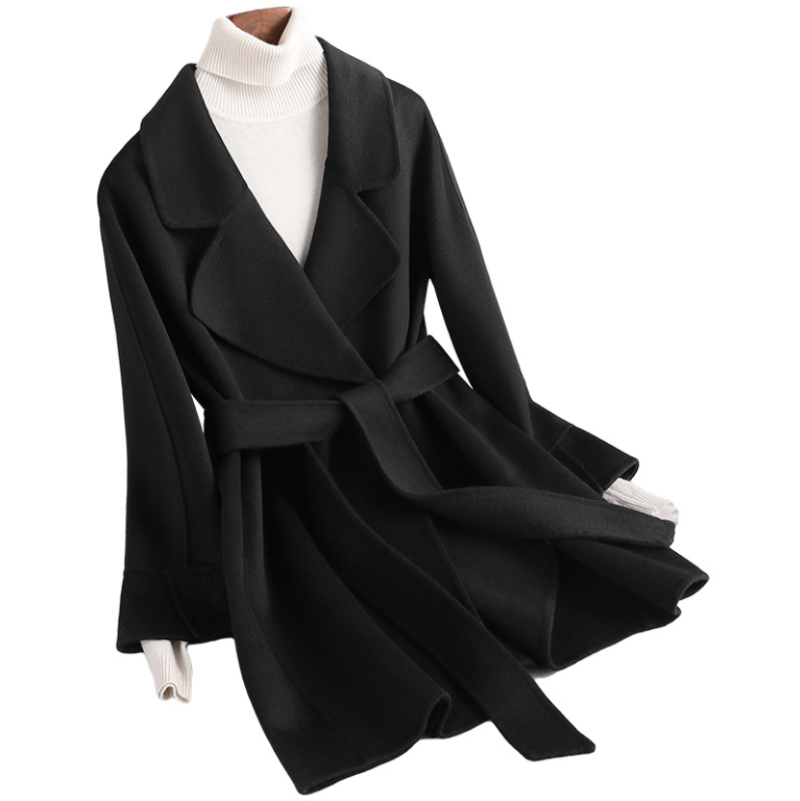 

Women's Trench Coats Single Breasted Black Red Winter Women Woolen Outerwear Female Korea Style Belt Classic Turn Down Collar OL Cashmere Ov, Color same picture