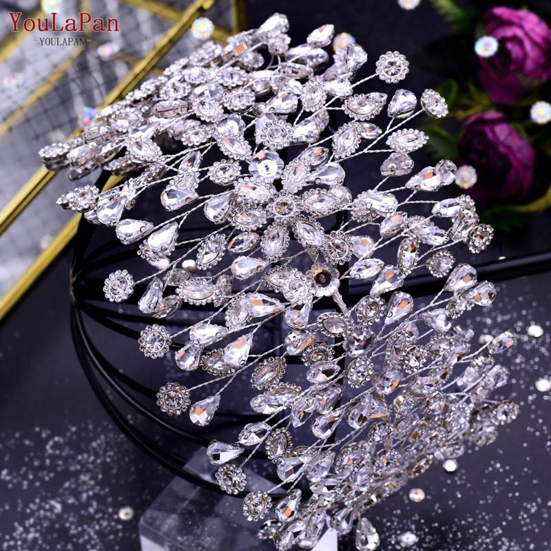 

Headpieces YouLaPan HP388 Full Diamond Wedding Hair Tiara Handmade Rhinestone Bridal Headpiece Silver Color Headdress Accessories