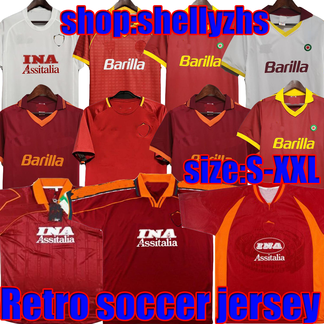 

17 18 Retro Roma Soccer Jerseys 96 97 98 99 00 01 02 89 90 91 92 94 ROME Giannini Totti Batistuta Nakata Nela Balbo Statuto Tommasi Vintage Football SHIRTS TOPS Classic, 00 01 home+patch