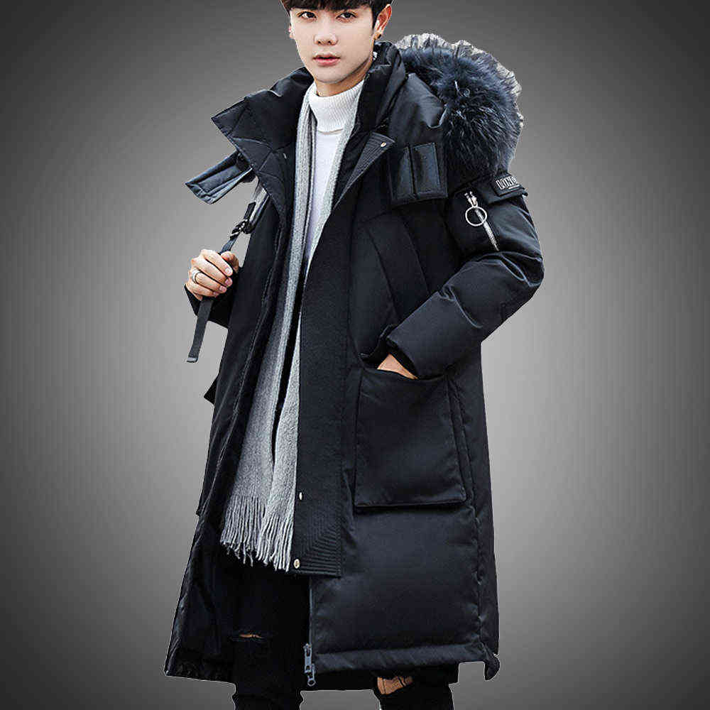

Winter Down Jacket Men Fur Collar Coat Outwear Long Outdoor Windproof With Big Pockets 210603, Kcd788 black