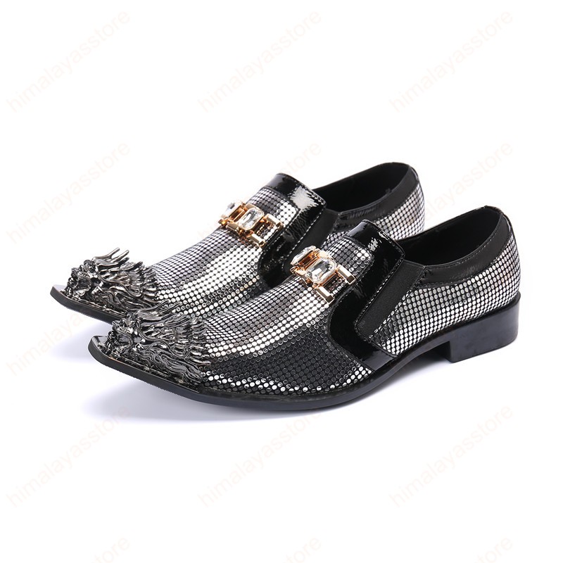 

Shining Silver Sequins Men Genuine Leather Shoes Wedding Party Celebration Man Dress Shoes Office Formal Shoes, As picture